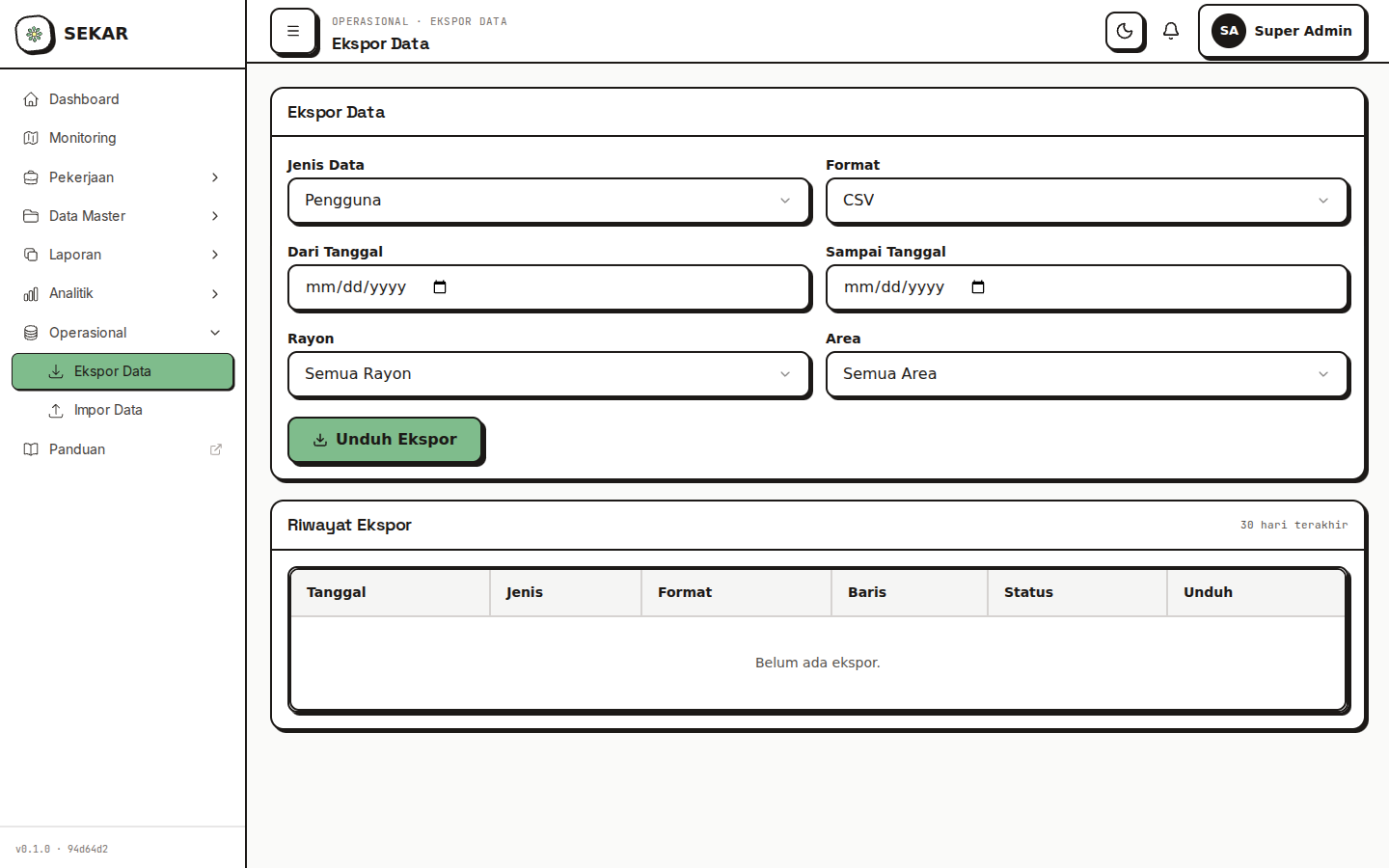 SEKAR web export function